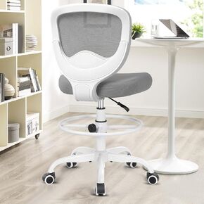 Drafting Chair Tall Office Chair for Standing Desk Chairs with Adjustable Height Footrest, Armless High Desk Chair Ergonomic Rolling Stool