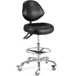 Rolling Drafting Chair with Back Support - Tall Office Chair for Standing Desk Adjustable Foot Ring Swivel Rolling Stools for Workshop Art Studio Salon Shop Counter Home Office (Grey)