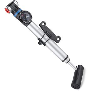 Mini Bike Pump with Gauge - Portable Frame Pump with EZ-Head Fits Schrader/Presta, Foldable T-Handle - Road Mountain MTB BMX Bike Pump (Style:B)