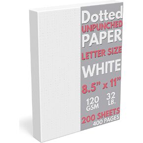 Dotted Grid Paper, Letter Size, 200 Sheets/400 Pages, 120 GSM, 8.5 x 11 inch, White, Unpunched