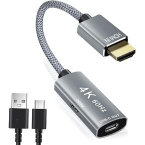 Basesailor HDMI Male to USB-C Female Cable Adapter with USB-C Power Cable,Type C 3.1 Output to HDMI Input Converter,4K 60Hz Thunderbolt 3 Adapter for New MacBook Pro,Mac,Surface,Nreal Air,Rokid