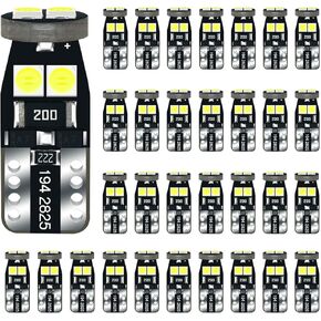 30-Pack 12V T10 194 168 2825 W5W Replacement LED Bulb Clear 6000K White for Automotive Car Interior Dome Map Vanity Mirror Sun visor Door Courtesy Trunk License Plate Light Wedge Base Lamp