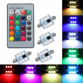578 LED Bulb 41mm 42mm 212-2 211-2 578 Festoon LED Bulbs 16 Colors RGB with Remote Control Replacement for Map Dome License Plate Courtesy Lights Lamps (Pack of 4)