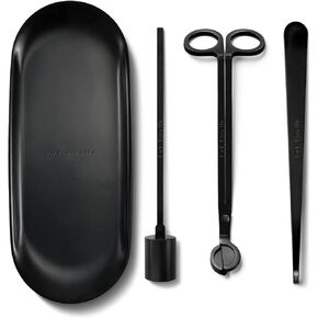 Boy Smells Candle Care Tool Set | Oval Tray, Wick Trimmer, Snuffer, Wick Dipper | Matte Black Plated Metal Set with Boy Smells Branding (4 Pieces)
