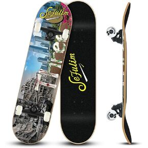 Sefulim Skateboard is Suitable for Beginners Adults Teens Boys and Children 31 inch Professional Complete Skateboard, 7-Layer Canadian Maple Double-Kick concave Trick Skateboard…