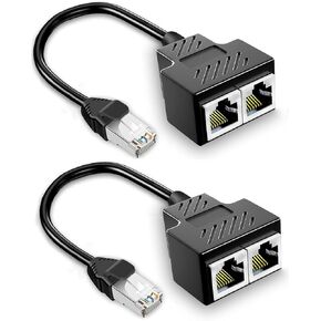 2Pack RJ45 Ethernet Splitter Cable Network Adapter 1 Male to 2 Female, Suitable Super Cat5, Cat5e, Cat6, Cat7 Connector LAN Ethernet Cables Internet Adapter, Black