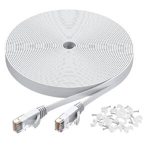 Cat 6 Ethernet Cable 10m/30ft White, Flat High Speed Cat6 RJ45 Internet LAN Computer Patch Cord with Clips for Router, Modem, PS4/5, Xbox, Gaming - 30 Feet