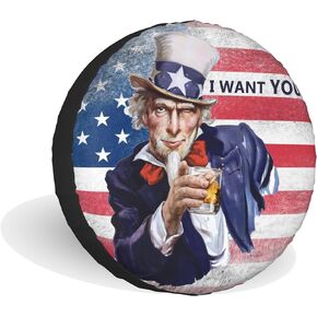 Vintage American Uncle Sam Flag Spare Tire Cover, Wheel Protection Device 14-17 Inches, with Waterproof Dust-Proof UV Sun Wheel Tire Cover Suitable for SUV, RVs, Travel Trailers, Trucks (LTTSM-14)