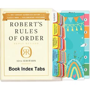 Index Tabs for Robert's Rules of Order Newly Revised, 12th Edition, 84 Color Coded Clear PVC Laminated Tabs with Guidelines, 73 Important Sections Index Tabs and 11 Blank Tabs (Book not Included)