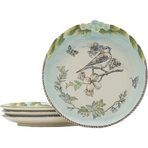 Fitz & Floyd English Garden Bird Accent Plate, Set of 4, 9 Inch, Blue