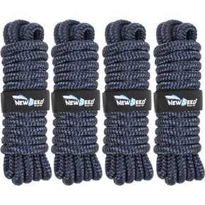 Dock Lines Nylon Rope Dock Lines for Boats Double Braided 4 Pack 15' Boat Accessories Marine 3/8" 1/2" 5/8" Diameter(Navy Blue, 15'-5/8")