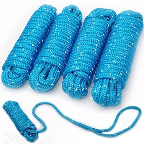 Double-Braided Nylon Dock Line-1/2 x 20' (Eyelet: 12 inch, 4 Pack Blue Reflective,Professional Boat Rope).Hi-Performance Marine Boats Mooring Rope Dock Line