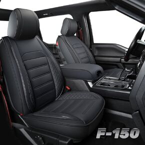 LUCKYMAN CLUB F150 Faux Leather Seat Covers, fit for 2015-2024 F150 SuperCrew, and 2017-2024 F250 F350 F450 Super Duty Crew Cab(Full Set, Black&Gray)
