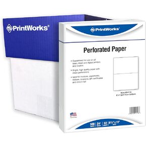 ورق مثقوب احترافي من PrintWorks للبيانات والفواتير وشهادات الهدايا والكوبونات والمزيد، 8.5 × 11، 24 رطل، 2 أداء أفقي 3 2/3 بوصة و7 1/3 بوصة من الأسفل، 2500 ورقة، أبيض (04122C)
