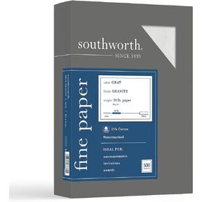 Southworth 25% Cotton Granite Specialty Paper, 8.5" x 11", 24 lb/90 GSM, Gray, 500 Sheets - Packaging May Vary (914C)