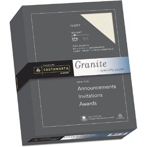 ورق متخصص من الجرانيت القطني بنسبة 25% من ساوثوورث، 8.5 بوصة × 11 بوصة، 24 رطل/90 جرامًا لكل متر مربع، رمادي، 500 ورقة - قد تختلف التعبئة (914C)