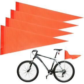 4 Pieces Replacement Orange Pennant Safety Flag High Visibility Bike Safety Flag with Pole Tear-resistant Waterproof Bicycle Safety Flag for Children's Bicycle, Electric Car, Outdoor Tent