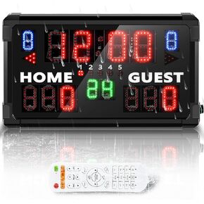 Waterproof Scoreboard Multisport Football Scoreboard Outdoor 14/24s Shot Portable Basketball Scoreboard Digital Electronic LED Scoreboard for Football Basketball Baseball Volleyball Soccer