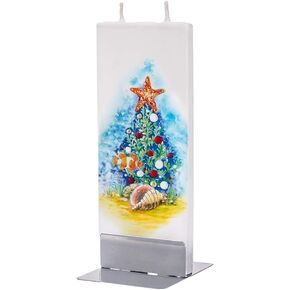 Beach Christmas Decorations - Coral Reef Christmas Tree Decorative Candle - Flat, Hand Painted Christmas Candles for Decor - 6 inches