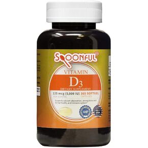 Vitamin D3, 5000 IU/125mcg, 1-Year Supply 365 Softgel Capsules, Bone Health and Immune System Support, Made in USA