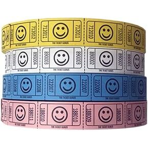 The Ticket Gurus-(4) Single Smile Rolls- 2000 Tickets Per Roll-Blue/Pink/White/Yellow