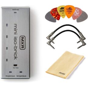 MXR M239 Mini Iso-Brick Power Supply Bundle with 2 Patch Cables, 6 Guitar Picks, and Polishing Cloth
