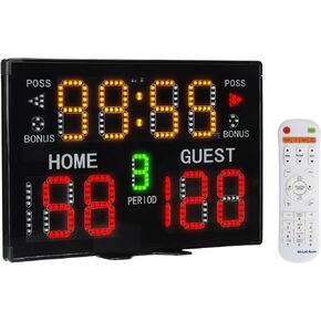 PATIKIL Electronic Basketball Scoreboard, Professional Digital Score Board with Remote Wall Mount Large LED Game Scoreboard with 90dB Buzzer for Indoor Sports Games