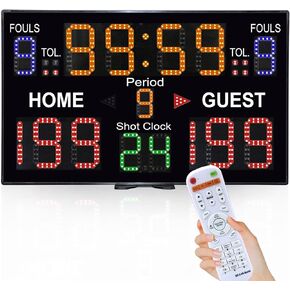 Battery Powered Electronic Basketball Scoreboard Timers with Shot Clock, 12/14/24/30S Custom Shot Clock Digital Scoreboard with Remote, Countdown Timer Clock Score Keeper for Indoor Outdoor