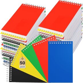 50 Pack Small Pocket Notebook 3 x 5 Inch, Mini Spiral Notepad Small Memo Note Pad Bulk Bound Lined College Ruled Paper for Office School Supplies, 75 Sheets/Pad, 5 Assorted Colors