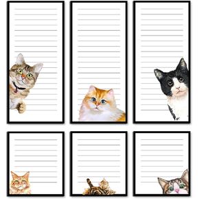 6 Pack Cats Magnetic Notepads for Fridge to Do List Notepads Grocery Shopping List Magnet Pad Magnetic Paper Pad Cute Memo and Scratch Pad for Refrigerator Shopping Reminders, 50 Sheets Per Pad