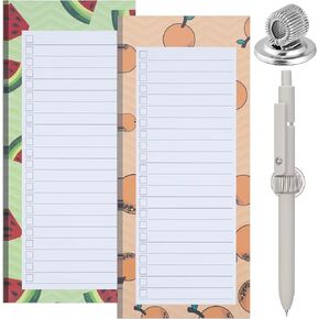 2 Pack Magnetic Shopping List Pad & 1 Magnetic Pen Clip 100 Tear Off Sheets Magnetic Grocery List Magnetic Notepad Magnetic Pen Holder for Fridge