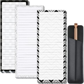 Outus 3 Pieces Magnetic Notepads Lists for Fridge, Refrigerator Grocery Shopping List, To-Do note pad, Magnetic Back-Memo Notepad with PU Leather Pen Holder, 60 Sheets, 7.9 x 3 Inch