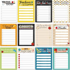 Teacher 12 Pcs Notepad Sets Lined Notepads Teacher to Do List Memo Notepads for Teacher Appreciation Present Colored Sticky Notes Cute Paper Stationery Organizer Supplies for School (Cute Style)