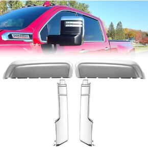 ACLONG Sliver Tow Mirror Caps Fit for Chevy Chevrolet Silverado 2020 2021 2022 2023 GMC Sierra 2500HD 3500HD Chrome Lower+Upper Clip-On Mirror Cover Replace 84468905 84468911