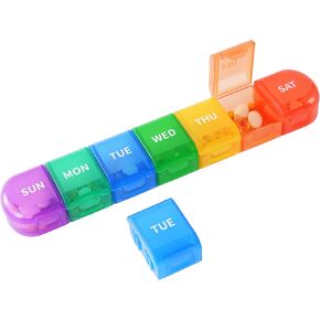 Weekly Pill Organizer 1 Time A Day, Detachable Pill Box 7 Day, 7 Compartments Portable Travel Pill Case, Medicine Organizer, Vitamin Organizer, Colorful (Multicolor)
