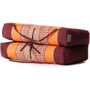 Large Foldable Cushion - Burgundy/Blue - organic Kapok filling, use folded and unfolded for meditation, soft yoga prop, portable cushion