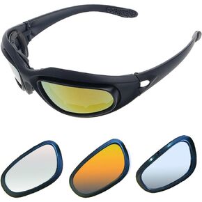 Motorcycle Riding Glasses Kit - With Easy Swap 4 Colors Plus Hard Case, Microfiber Cleaning Cloth, Pouch, And Strap For 9 Total Motorcycle Accessories. By Get Lost