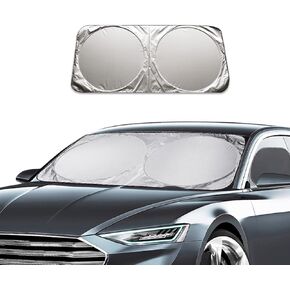 Ziciner Car Windshield Sun Shade with Storage Pouch, Auto Sun Shield Blocks UV Rays Protector Cover, Foldable Front Window Sunshade Visor Protection Fits for Most Cars SUVs (Medium 59×27.6in)