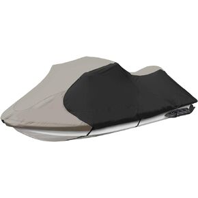 Trailerable Jet Ski Cover, Waterproof Marine Grade 600D Heavy Duty Polyester PWC Cover Gray/Black Color Fits from 126"-135" 3 Seater