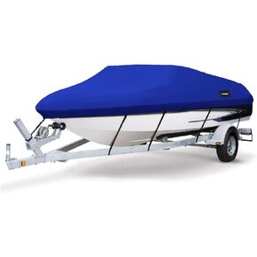 MSC Heavy Duty Oxford Ployester Made Trailerable Boat Cover,Fits V-Hull,Tri-Hull, Runabout Boat Cover (Model C - Length:16'-18.5' Beam Width: up to 94", Pacific Blue)