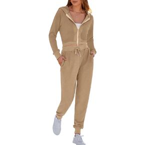 MASCOMODA 2 Piece Outfits for Women Fall 2023 Casual Lounge Sets Hoodie Full Zip Sweatshirt and Long Sweatpants with Pockets