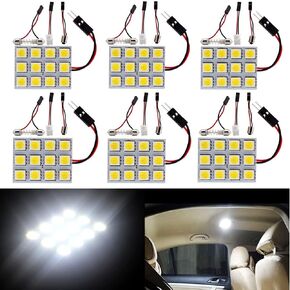 EverBright 6-Pack LED Panel Dome Light 5050 12SMD Auto Car Interior Reading Plate Lamp Roof Ceiling Interior Bulb with T10 BA9S Festoon Adapters (DC-12V)