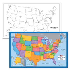Palace Learning 2 Pack - Blank USA Map Outline Poster + Simplified USA Map for Kids [Blank] (LAMINATED, 18" x 29")