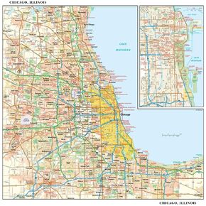 Chicago, Illinois Wall Map, Small - 15" x 14.5" Laminated