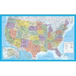 Laminated United States Map Poster - US Map Wall Chart - Made in the USA - [Light Blue]