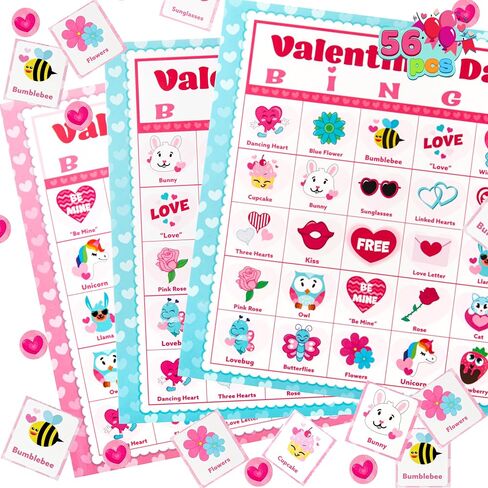 JOYIN 56 Players Valentines Day Bingo Cards (5x5) for Kids School Classroom Exchange Gift Rewards, Valentine’s Fun Party Games, Indoor Family Activities in Saudi Arabia