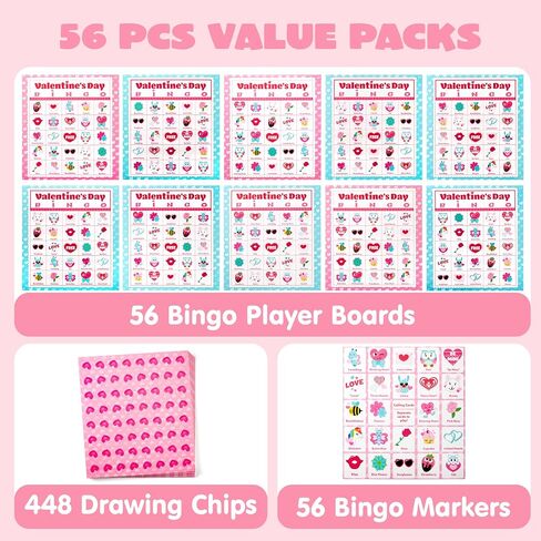 JOYIN 56 Players Valentines Day Bingo Cards (5x5) for Kids School Classroom Exchange Gift Rewards, Valentine’s Fun Party Games, Indoor Family Activities in Saudi Arabia