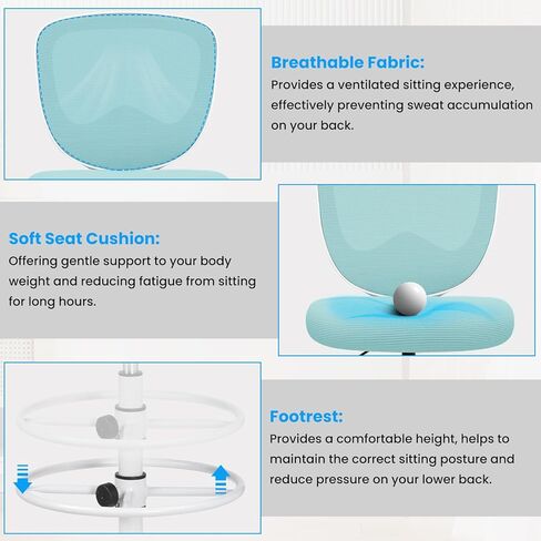 كرسي صياغة كرسي مكتب طويل لكراسي المكتب الدائمة مع مسند للقدمين بارتفاع قابل للتعديل، كرسي مكتب مرتفع بدون ذراعين، مقعد متدحرج مريح in Kuwait
