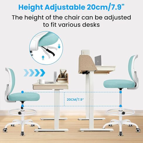 كرسي صياغة كرسي مكتب طويل لكراسي المكتب الدائمة مع مسند للقدمين بارتفاع قابل للتعديل، كرسي مكتب مرتفع بدون ذراعين، مقعد متدحرج مريح in Kuwait