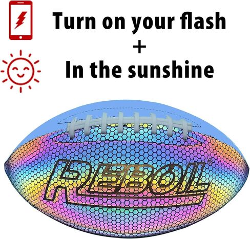 REBOIL Holographic Glowing Reflective Football (Size 7 Kids & Youth, Size 9 Junior & Pro) –Light Up with Camera Flash–Advance Reflective Composite Leather - HoloHoops Gifts Toys for Girls & Boys in Saudi Arabia